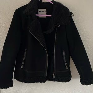 Faux shearling aviator jacket in black